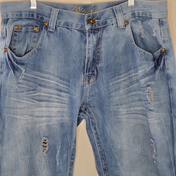 Straight Leg Relaxed Jeans Size 38 x 32 Distressed Cotton Denim Vintage - Picture 5 of 13